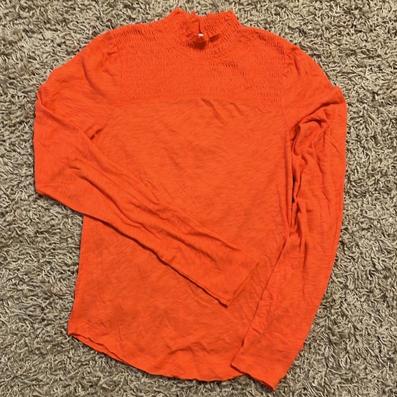 WE THE FREE Free People Caroline Mock Neck LS Smocked Top Orange Flame Large - Picture 7 of 13